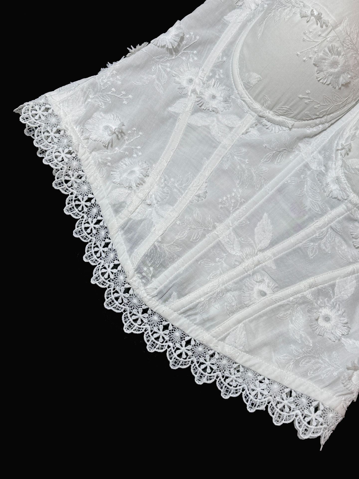 White Lace Cami Corset Top - 3D Floral Embroidery Bone Shaper Bustier